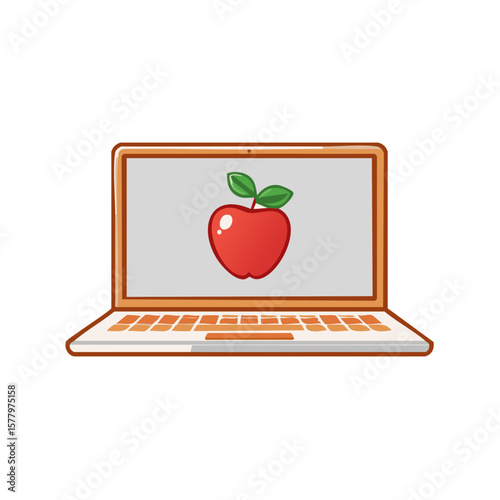 Opened Laptop Displaying Red Apple Image Promoting Healthy Computing Habits