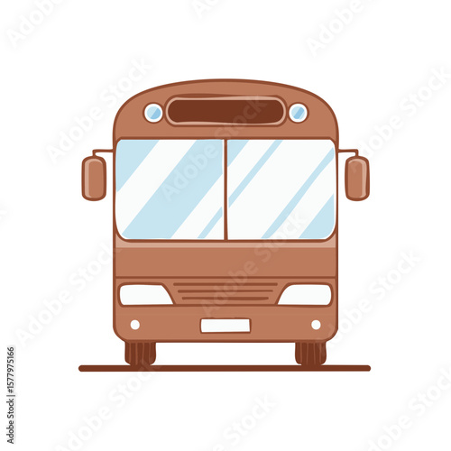 Front View of an Illustrated Public Transit Bus with Windshield and Headlights