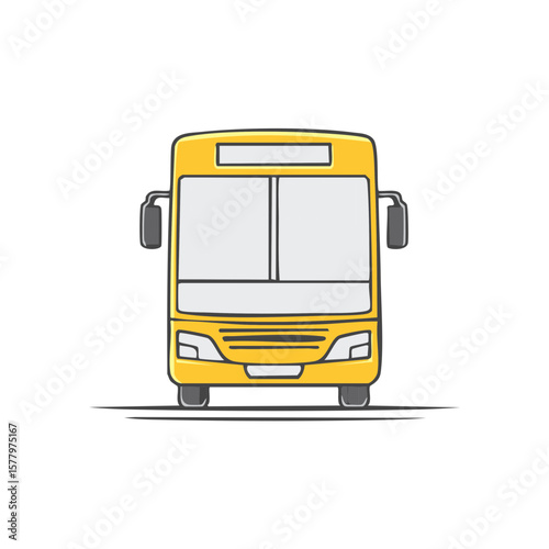 Front view of a Yellow Bus Line Art Illustration for Transportation Concept