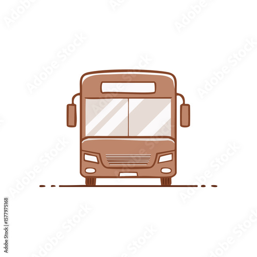 Front View of Bus Illustration in Brown with Clean Lines and Clear Windshield Design for Transportation Graphics