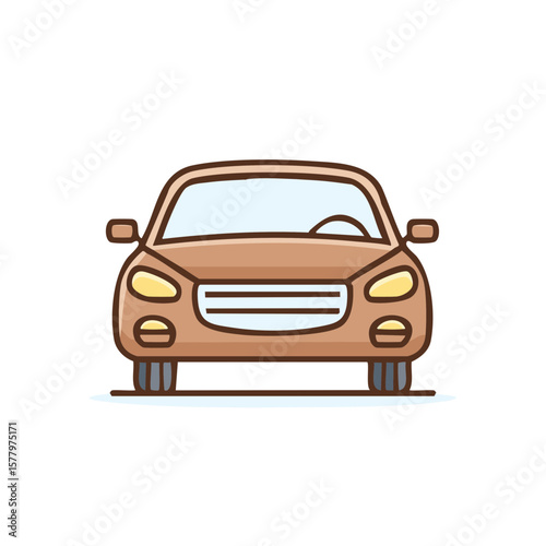 Front view car illustration with a flat style, simple, cute, and fun for kids' education.