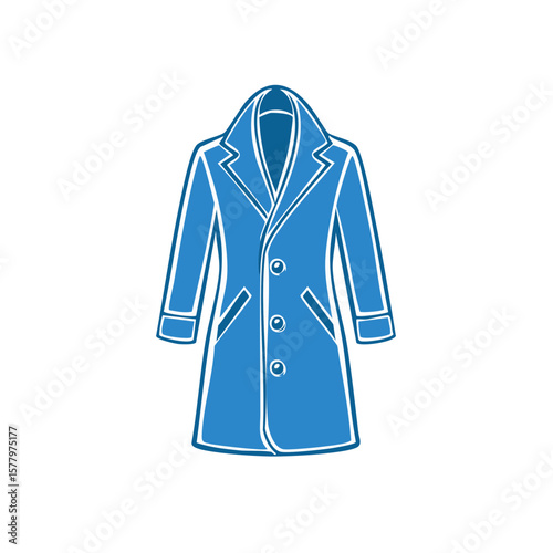 Blue Overcoat Illustration with White Outline and Three Buttons for Fashion Concepts