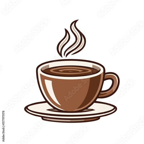 Cup of hot coffee drink illustration with steam on saucer