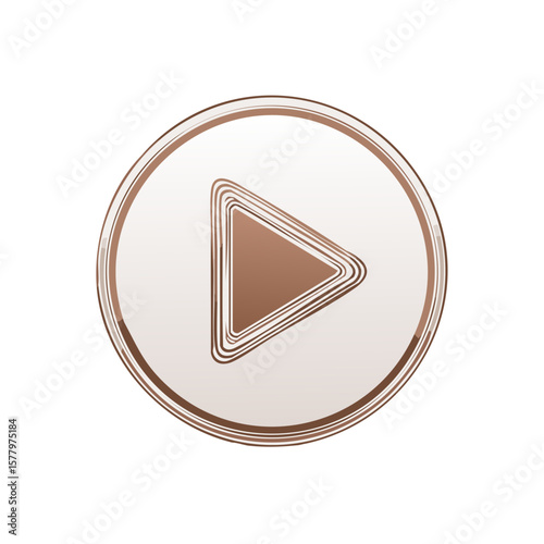 Stylized Bronze Play Button in Circle with Inner Line Details