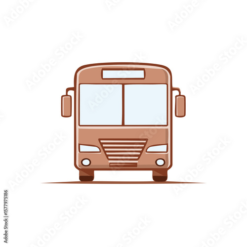 Front View of a Brown Cartoon Bus Illustration with Empty White Windows