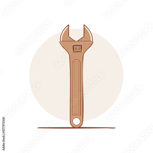 Adjustable Wrench Tool Illustration for Mechanical Work and Home Repairs Concept