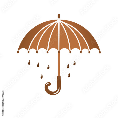 Brown Umbrella with Falling Rain Illustration Weather Protection Symbol