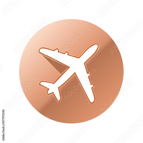 Airplane icon within copper circle representing travel tourism and aviation industry for global transportation needs