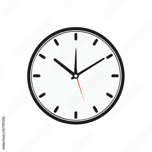 Simple clock illustration showing time with hour minute and second hands pointing different directions against white