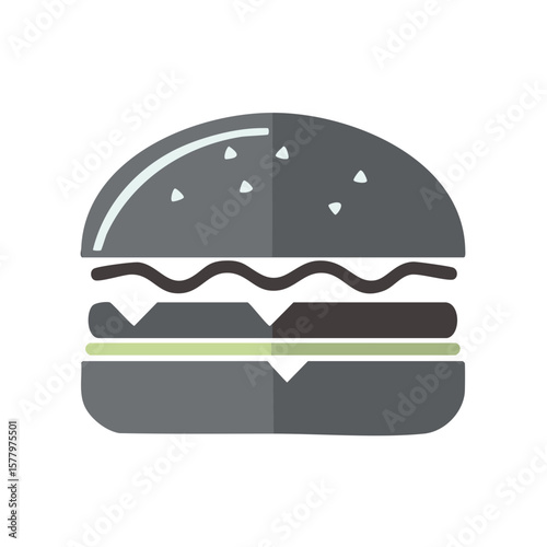 Stylized Grey Burger Icon. Fast food vector illustration with layers of toppings