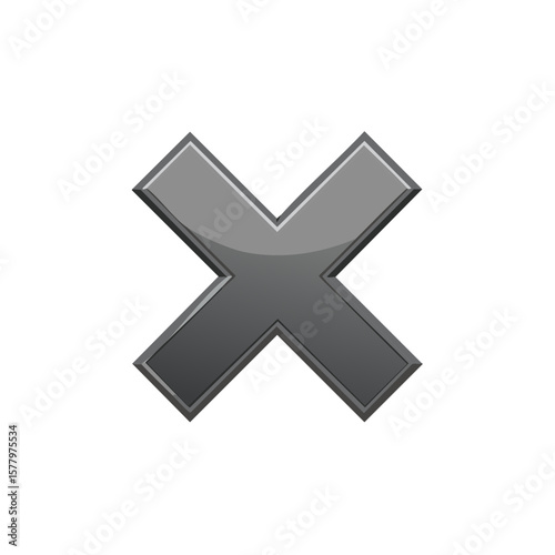 Dark Gray Glossy Multiplication Cross Symbol for Incorrect or Error Message