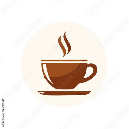 Steaming Cup of Coffee or Tea Icon with a Circular Background Design for Menu Graphics and Branding