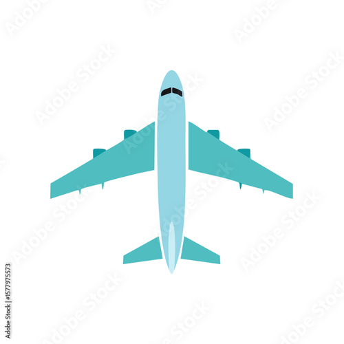 Illustration of a Teal Airplane Overhead View Isolated on White