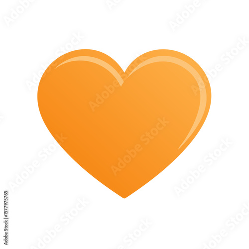 Bright orange heart with a shiny glossy effect, symbol of love and emotion, isolated on white background.