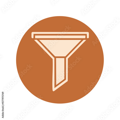 Stylized icon graphic presenting a funnel filtering on a round orange background