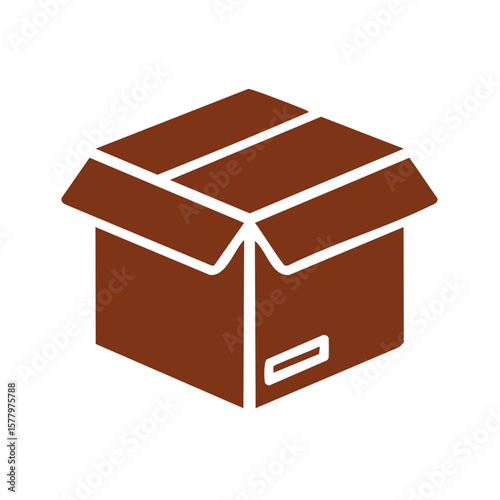 Illustration of a brown cardboard box, showing the dimensions and shapes of flaps and structural elements.