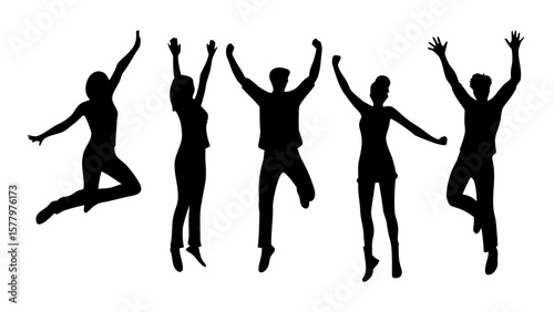 Excited Happy Jumping People Silhouette PNG Transparent Background