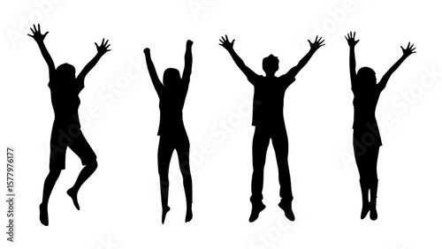 Excited Happy Jumping People Silhouette PNG Transparent Background