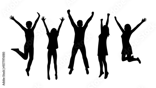 Excited Happy Jumping People Silhouette PNG Transparent Background