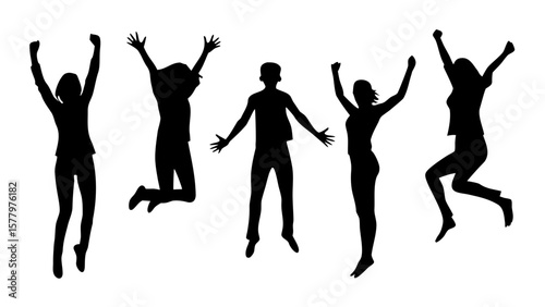 Excited Happy Jumping People Silhouette PNG Transparent Background