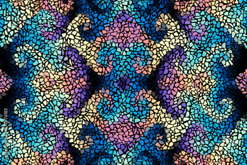 Bright abstract mosaic seamless pattern. Vector background. Endless texture. Ceramic tile fragments.