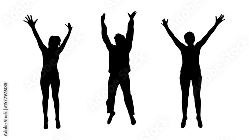 Excited Happy Jumping People Silhouette PNG Transparent Background
