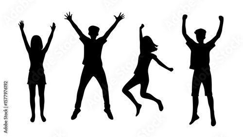 Excited Happy Jumping People Silhouette PNG Transparent Background