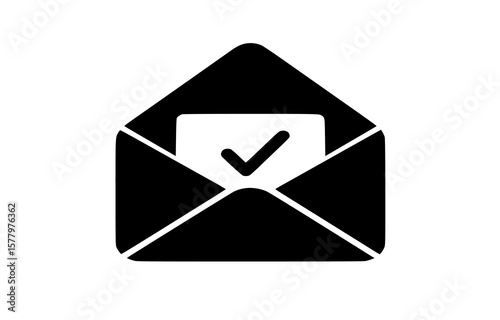 Received message confirmation shown in open envelope, checkmark is a positive symbol
