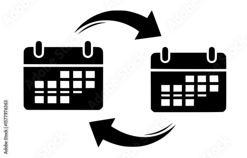 Black calendar icon represents recurring event and schedule arrangement with date management.