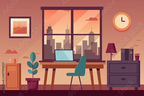 A cozy home interior design featuring a living room with a fireplace, a wooden table, and a large window