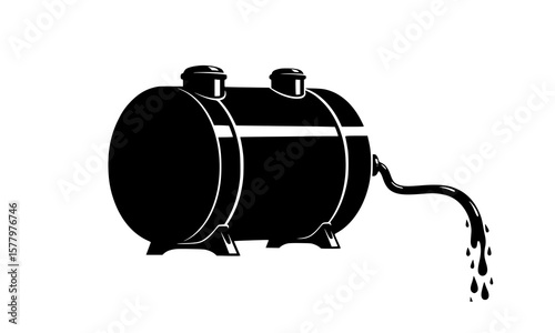 Industrial storage tank for fuel and liquid materials with a flowing discharge shows energy consumption.