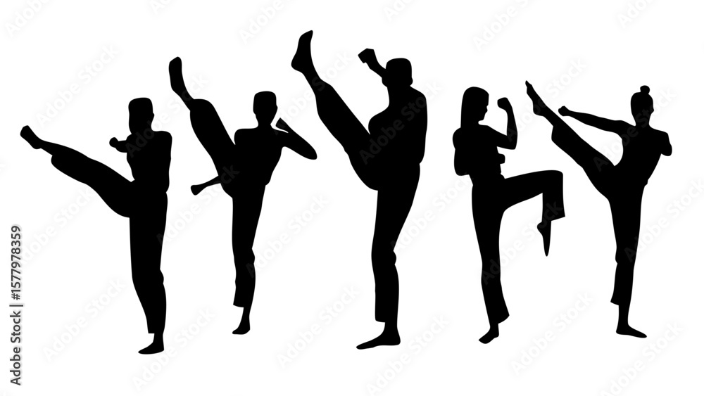 Fototapeta premium Martial Arts Silhouette PNG - Karate & Taekwondo Poses Transparent Background
