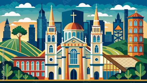 St. Peter and Paul Church in San Francisco with City in Backgrouind