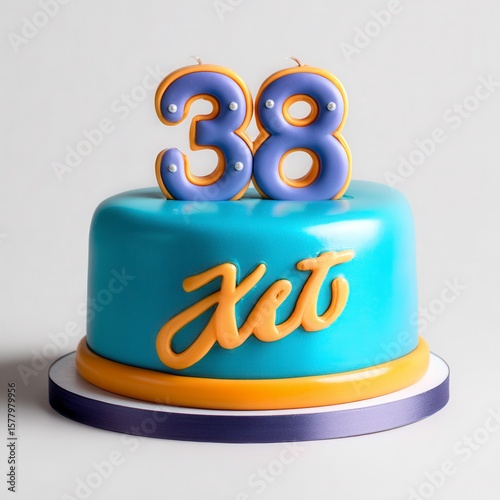 Festive 38th birthday celebration cake with purple number candles and orange 