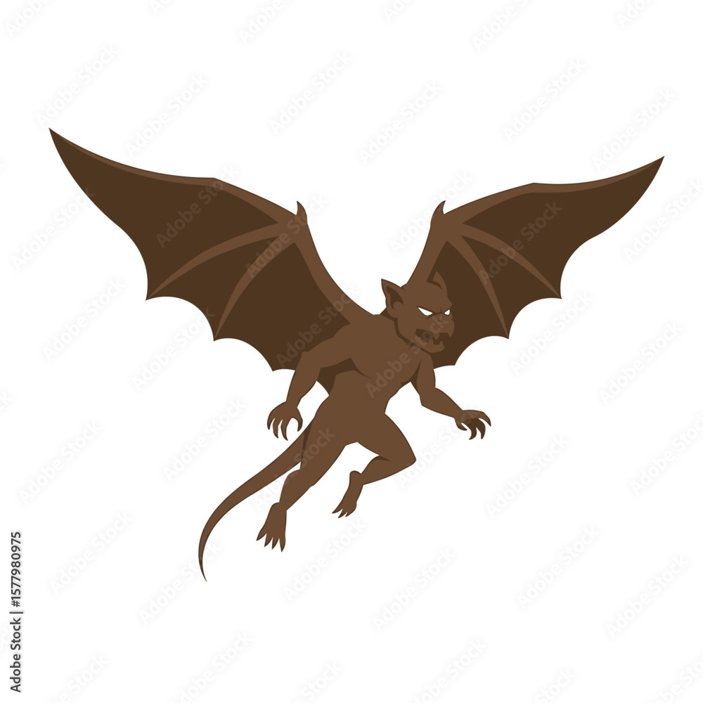 Fototapeta premium Brown Gargoyle Wings Spread Icon Full Body Simple Design