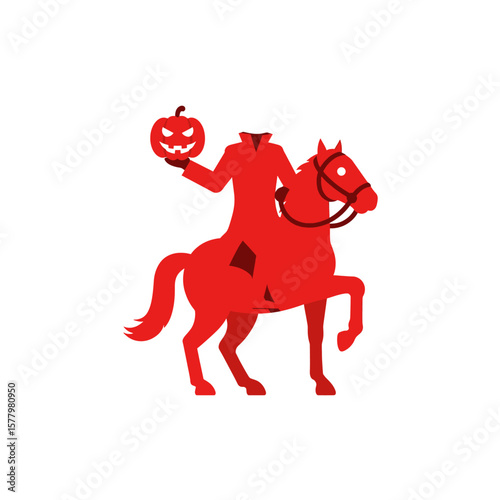 Red Headless Horseman Pumpkin Head Icon Full Body Simple Design