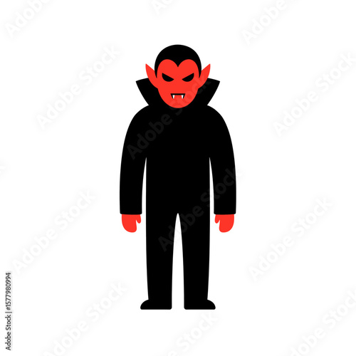 Flat vector illustration of vampire character with red face and black cloak for Halloween