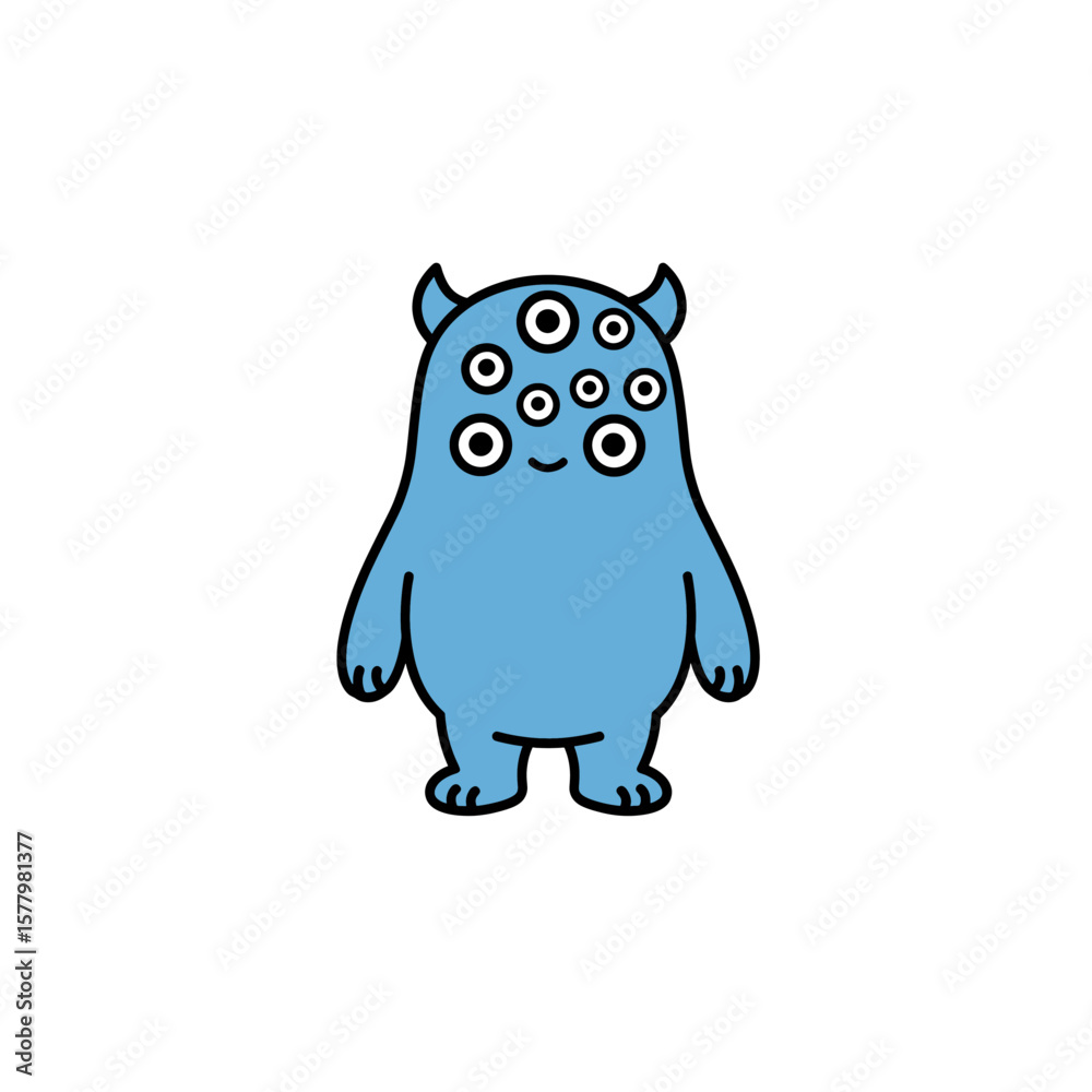Fototapeta premium Blue Monster Icon Multiple Eyes Full Body Simple Design