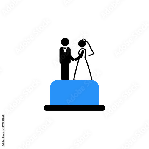 Wedding Cake Topper Symbol Blue Flat Icon Clear Couple Design