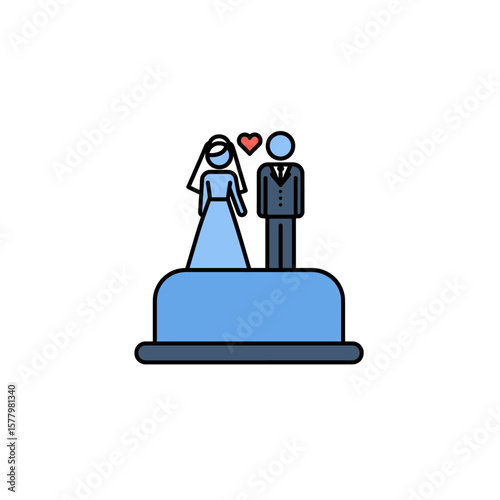 Blue Wedding Cake Topper Icon Bride Groom Silhouette Simple Design