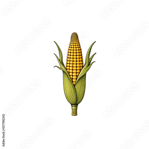 Single Ear of Corn Illustration, Fresh Produce Still Life
