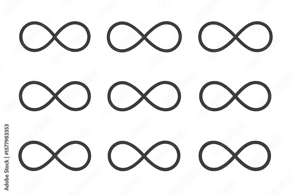 Infinity Symbol Collection, Black Line Art, White Background, Minimalist Loop Icons, Endless Eternity Emblem, Logo Design, Branding, Modern Vector Set, Universal Infinity Signs Infinity Symbol Collection, Black Line Art, White Background, Minimalist Loop Icons, Endless Eternity Emblem, Logo Design, Branding, Modern Vector Set, Universal Infinity Signs