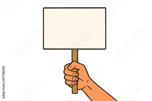 Human Hand Holding Blank Protest Placard. Activist Fist with Empty Sign. Political Demonstration, Social Movement, Protest Banner, Revolution, Rally, Strike, Street Activism, Billboard Poster