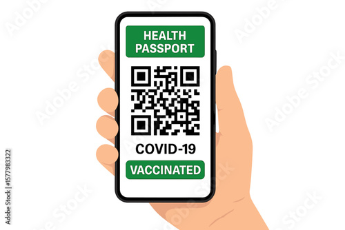 Digital COVID-19 Health Passport QR Code on Smartphone in Hand, Vaccination Certificate, Mobile App for Travel, Immunization Proof, Safe Entry, Pandemic, Coronavirus, Safety Concept