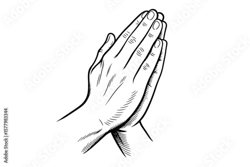 Praying Hands Gesture. Folded Human Hands in Prayer. Clasped Hands Symbolizing Faith, Spirituality, Blessing, Worship, Namaste, Hope, Trust, Christian Devotion, Religious Appeal