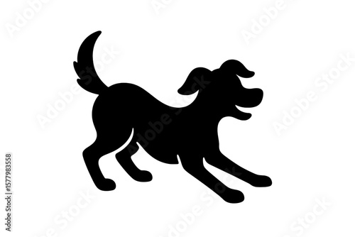 Playful Dog Silhouette Vector Illustration – Happy Pet Animal, Energetic Puppy, Black Outline, Isolated Clipart, Jumping, Wagging Tail, Friendly Canine, Transparent Background, Fun Pose