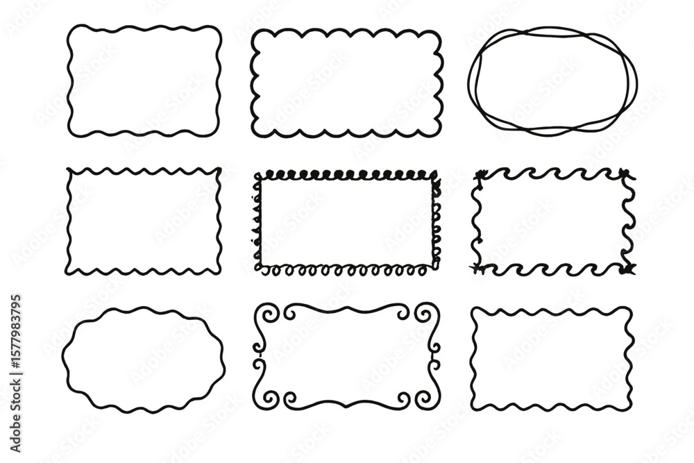 Obraz premium Hand Drawn Squiggle and Wavy Borders, Decorative Black and White Frames, Abstract Doodle Frame Collection, Vector Illustration for Design and Scrapbooking