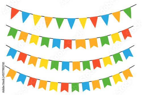 Colorful Carnival and Party Pennant Garland Set. Decorative Festive Bunting Flags for Birthday, Festival, Fair, Holiday, Celebration, Event, Kids Party, Outdoor, Indoor, Background