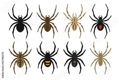 Realistic Spider Vector Illustration Set, Diverse Spider Species Collection, Isolated on White Background, Perfect for Web Design, Education, Halloween Decor, Science Projects
