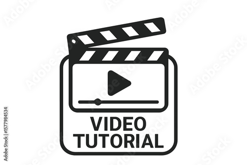 Video Tutorial Icon, Online Course Emblem, Clapperboard Label, Play Button, Streaming Media Player, Movie Editor Symbol, Digital Learning, E-Learning, Web Video, Cinema UI Element